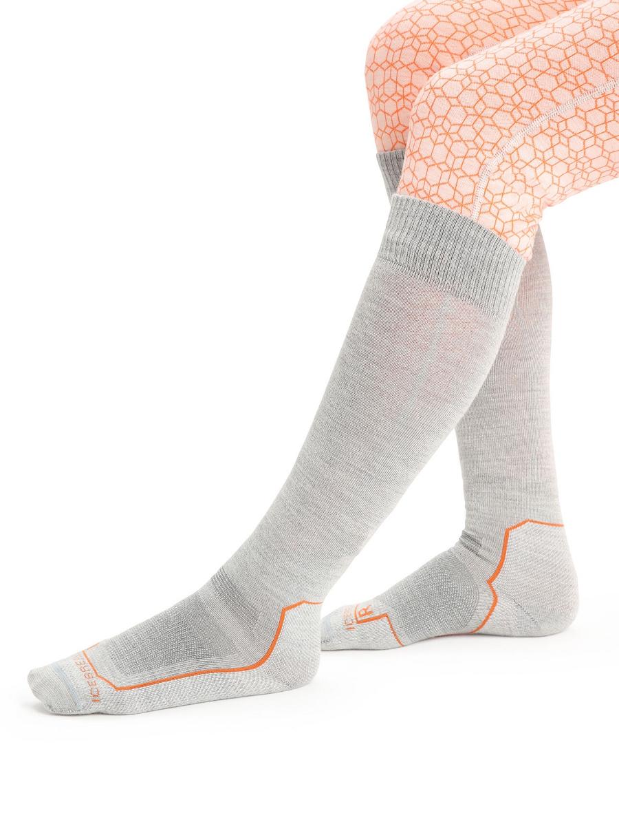 Chaussettes Icebreaker Merino Ski+ Ultralight Over the Calf Femme Blanche Grise | FR 1442RVDW